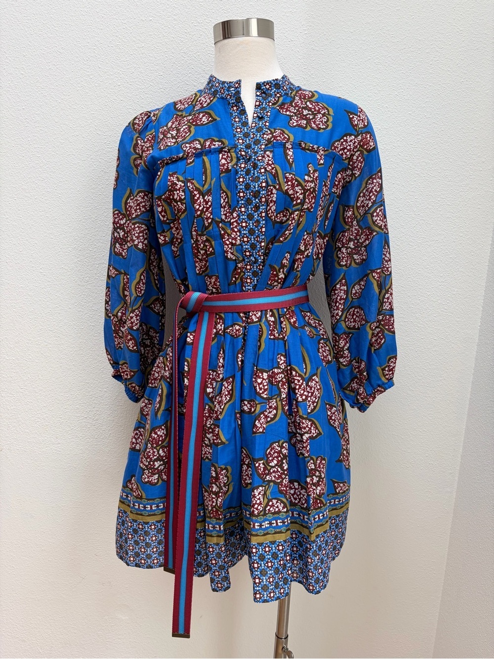 Alexis Berka Mini Dress Sapphire Batik Print Pleated Belted Cotton Blue Size Xs - Picture 2 of 12
